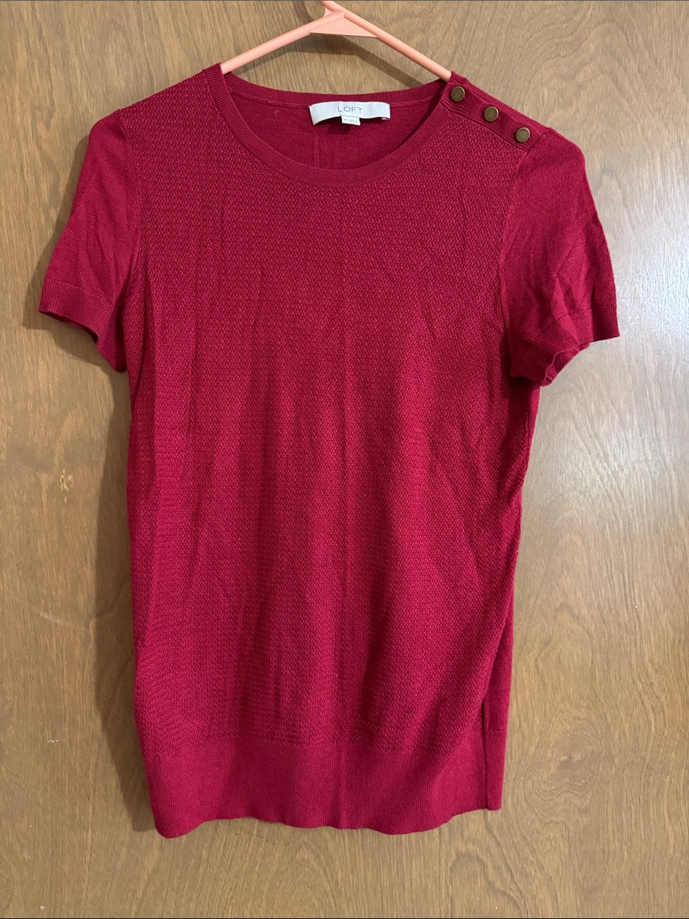 LOFT Raspberry Short-Sleeve Button-Shoulder Knit Top